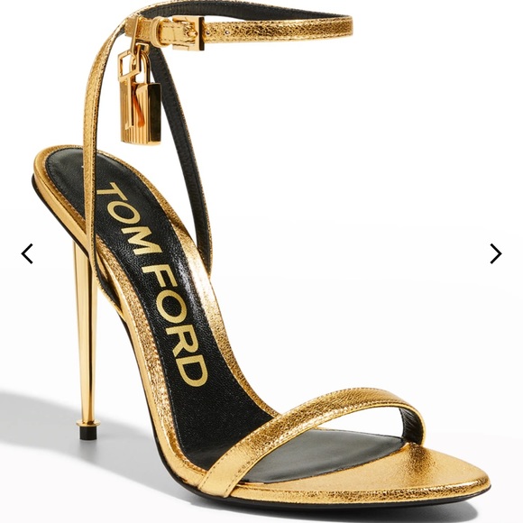 Tom Ford Padlock Metallic Gold Sandals - Picture 1 of 7